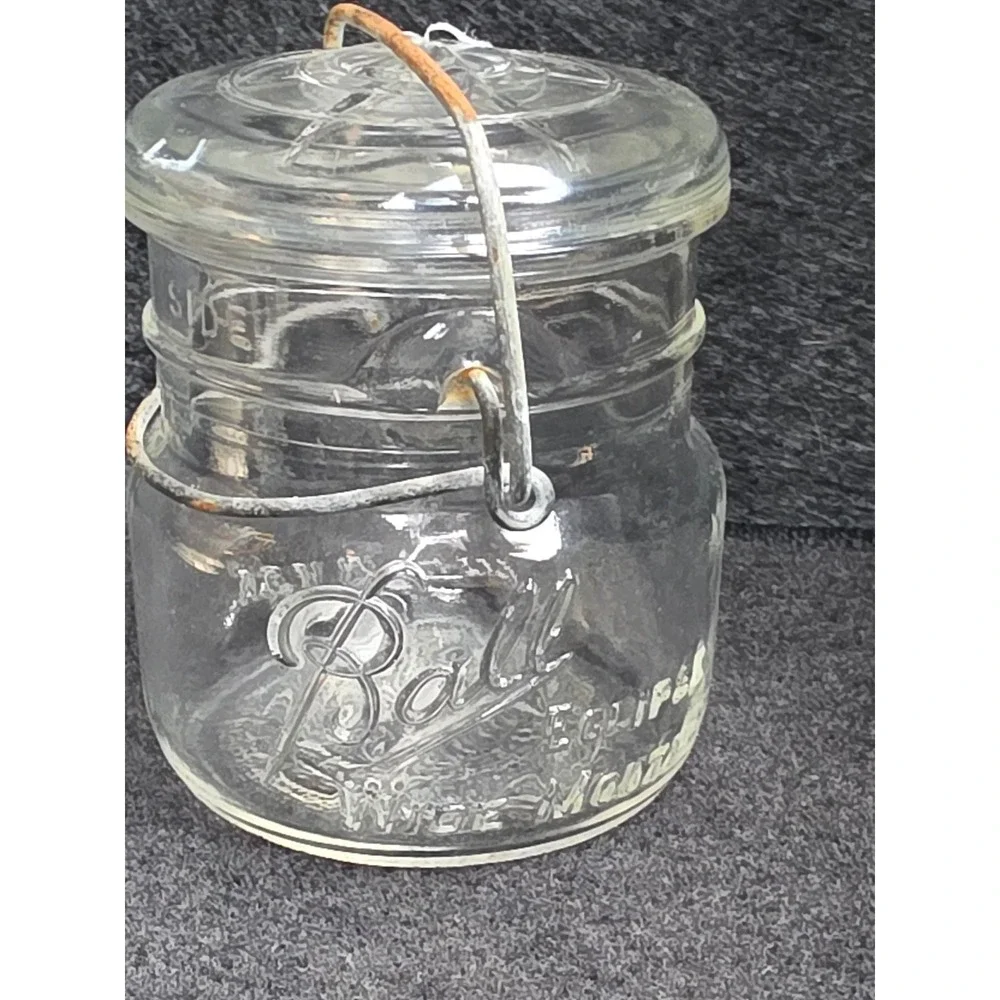 Vintage Ball Eclipse Wide Mouth Glass Canning Jar with Glass Lid and Wire Bail